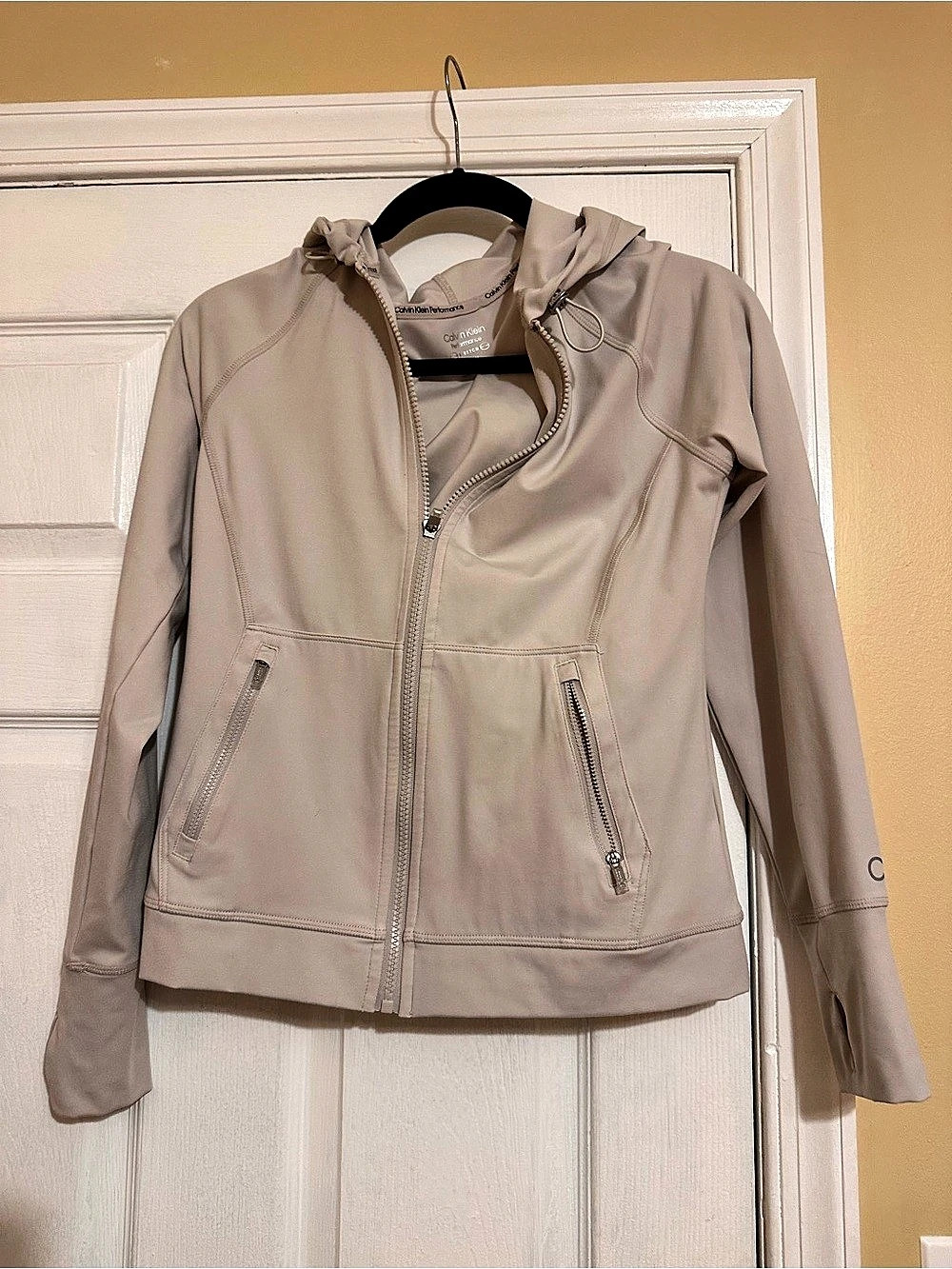 Calvin Klein Performance Hooded Jacket Beige Size Small Like New